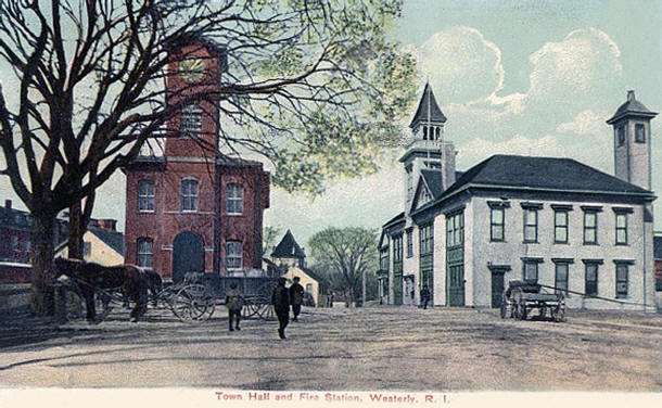 Westerly Town Hall and Fire Station, circa 1900
